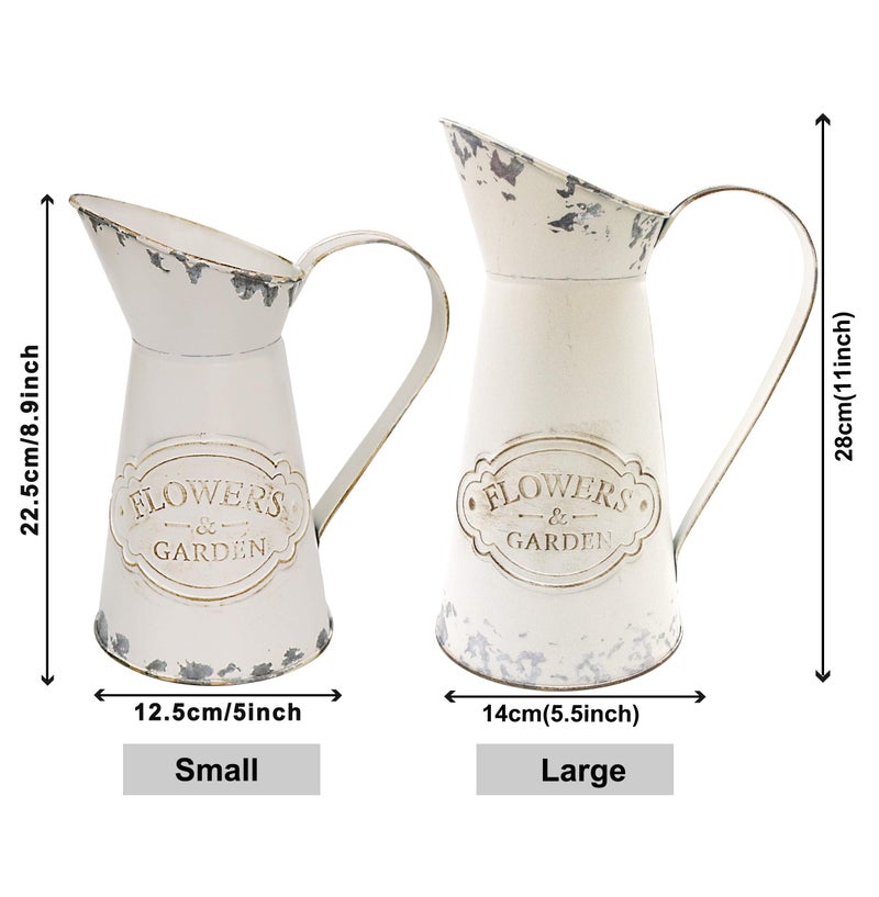 Soyizom Galvanized Metal Pitcher Farmhouse Decor Jugs White Pitcher Vases Flower Jugs Vase Shabby Chic Decor Water Can Milk Jug Rustic Decorations for Home Christmas Wedding,White-Jug/8.9â€H-Small - Image 5